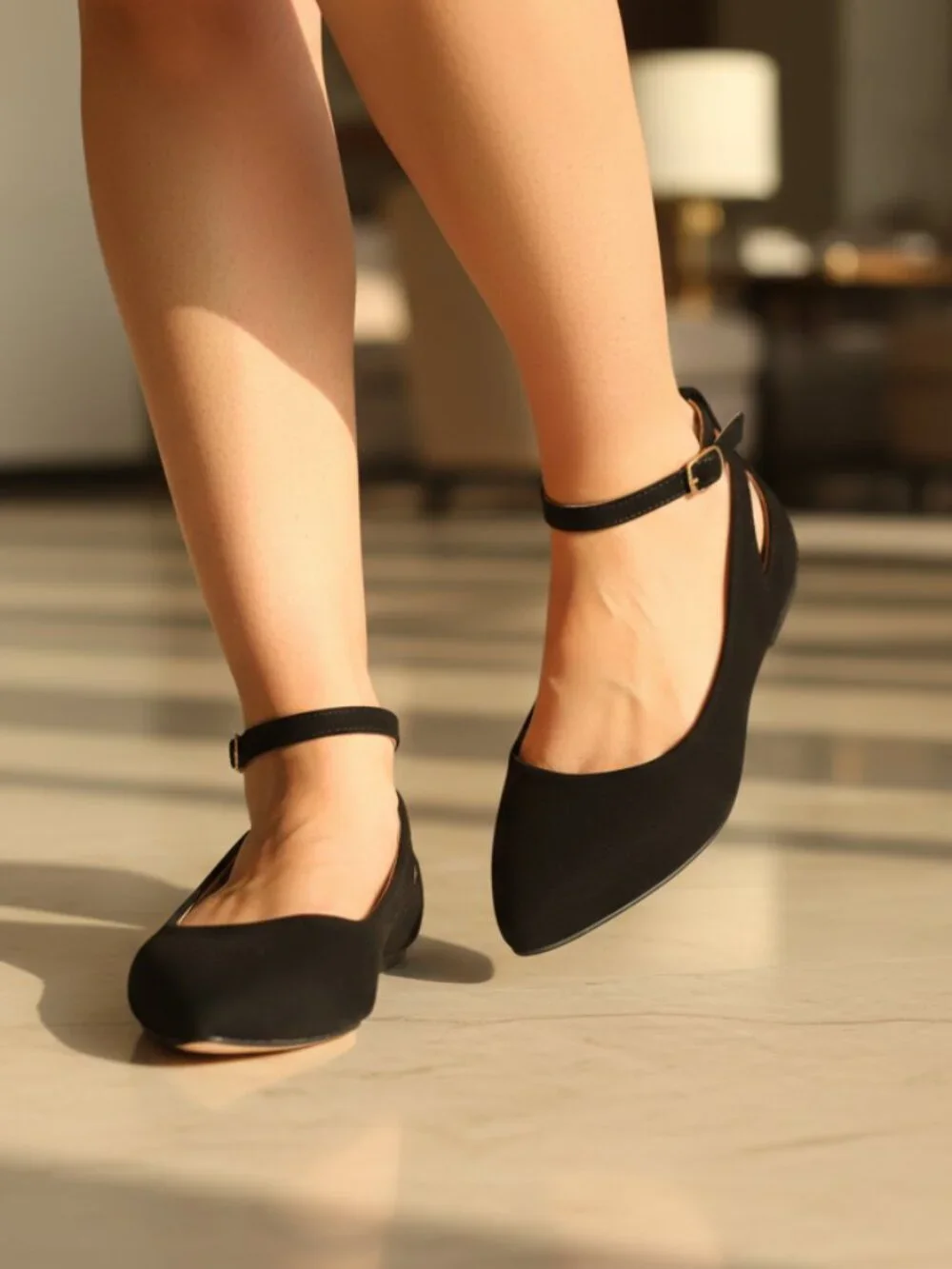 NWT Pazzle Black Ankle Strap Pointed Toe Ballet Flats - Picture 6 of 11